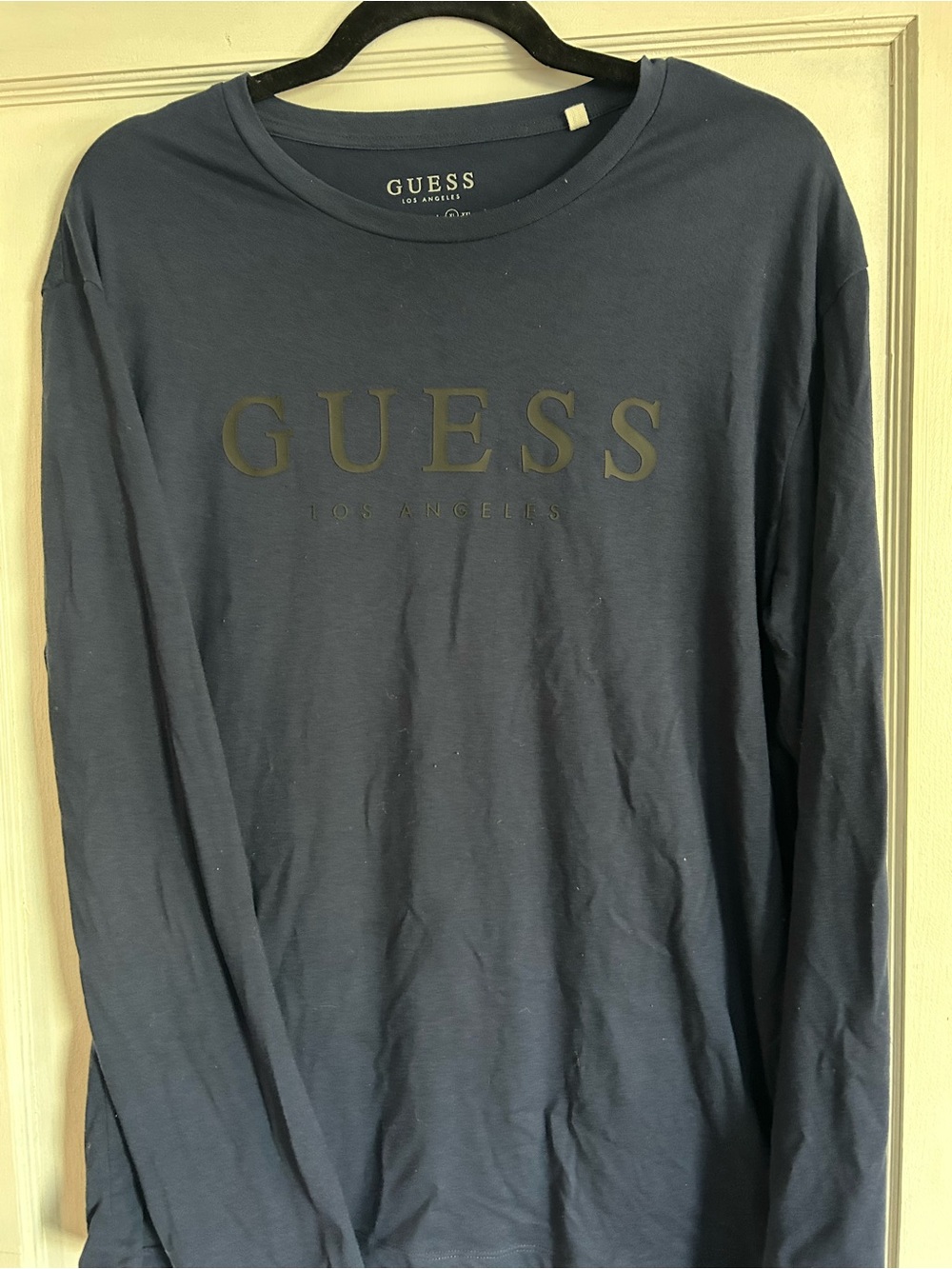 GUESS Men's Long Sleeve Logo Tee - Dark Navy with Black Logo